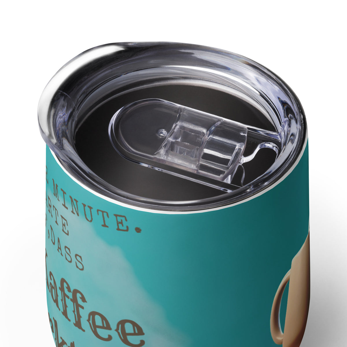 Weinbecher “Gib mir eine Minute. Ich warte darauf, dass der Kaffee wirkt.” – Faultier im Schlafanzug, Edelstahl mit Deckel