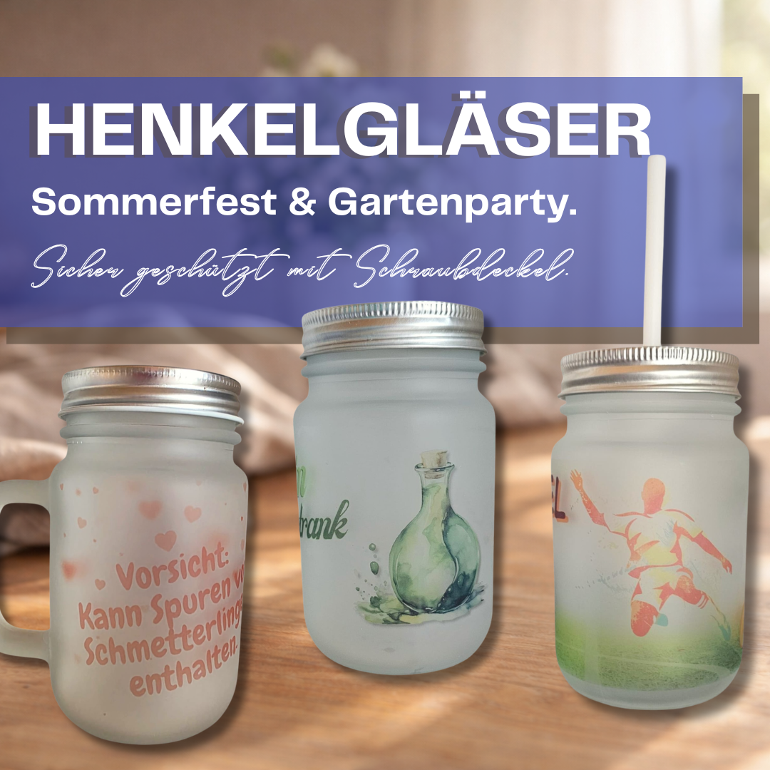 Henkelglaeser. Sommerfest & Gartenparty.Sicher geschützt mit Schraubdeckel.