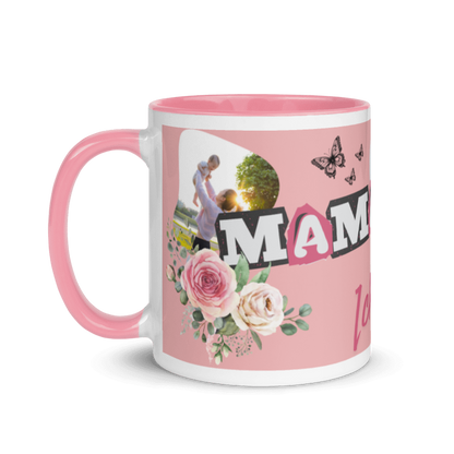 Mamas Lieblingsmomente – Personalisierte Fototasse "Ich liebe dich!" mit Pfingstrosen-Design