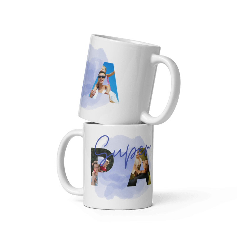 Personalisierte Fototasse „Super Papa“ – Geschenkidee mit eigenen Bildern