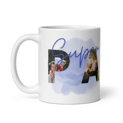 Personalisierte Fototasse „Super Papa“ – Geschenkidee mit eigenen Bildern