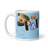 Weiß Kaffeetasse von Schlucksachen mit Henkel links und Innenseite in weiß, personalisierbar mit 4 Fotos und dem Text „Papa, ich liebe dich“.