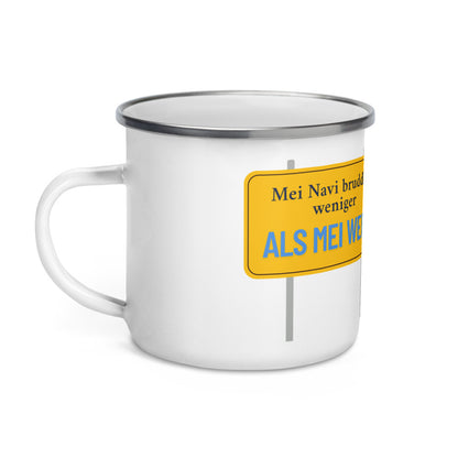 Trucker-Tasse „Mei Navi“ – Emaille-Becher für echte Fahrer
