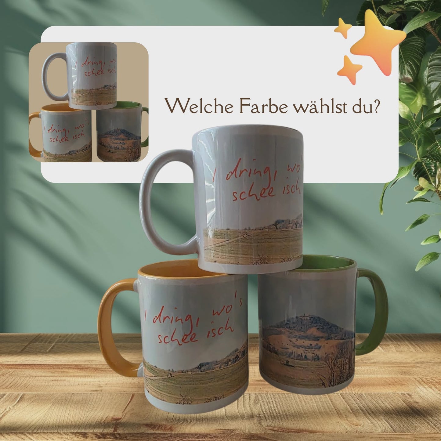 Eninger Heimat-Tasse „I dring, wo’s schee isch“ – Achalm-Panorama Design