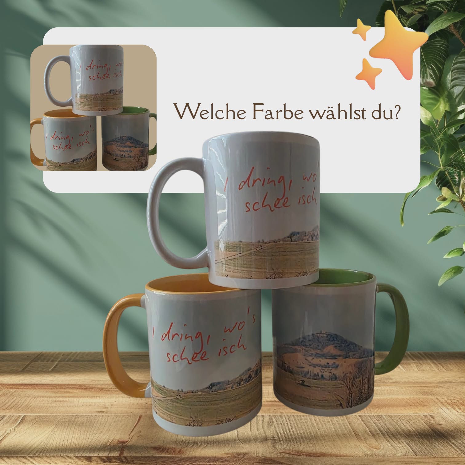 Eninger Heimat-Tasse „I dring, wo’s schee isch“ – Achalm-Panorama Design