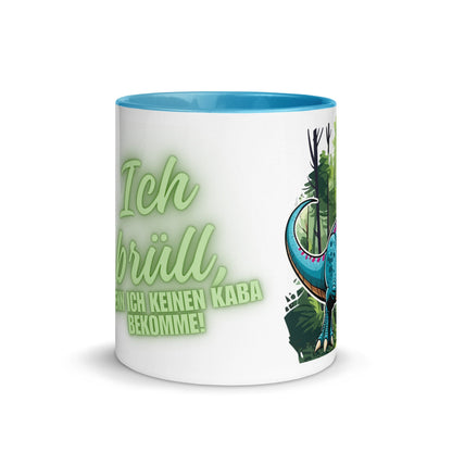 Lustige Kinder-Tasse „Ich brüll, wenn ich keinen Kaba bekomme!“ – Dino-Kaffeetasse mit grünem Henkel