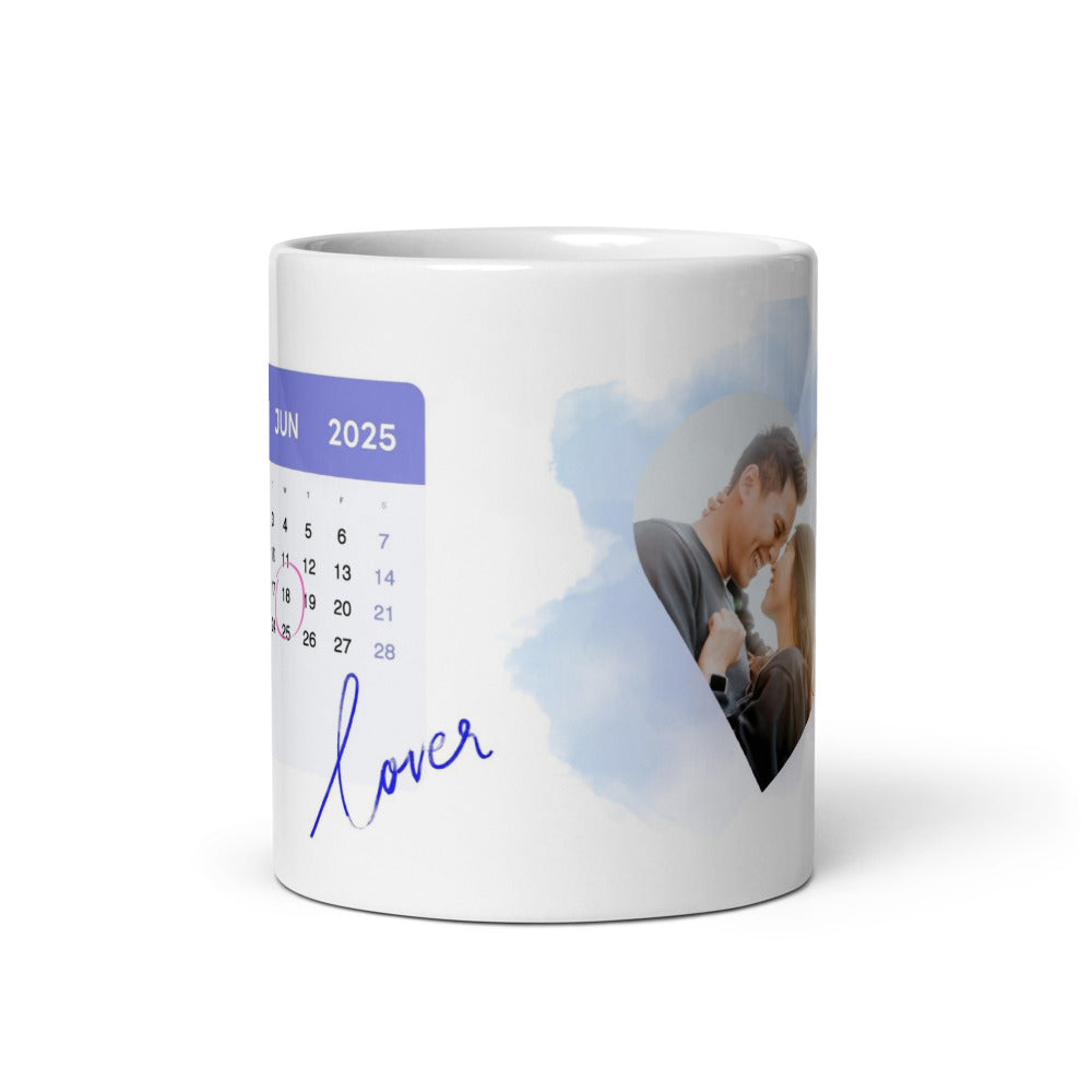 Fototasse Jahrestag „Lover“ – Personalisierte Tasse mit Datum & Herzeffekt