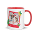 Weihnachtstasse “Frohe Weihnachten” im Polaroid-Design mit Familienfoto, roter Henkel und rote Innenseite Rechteseite Henkel
