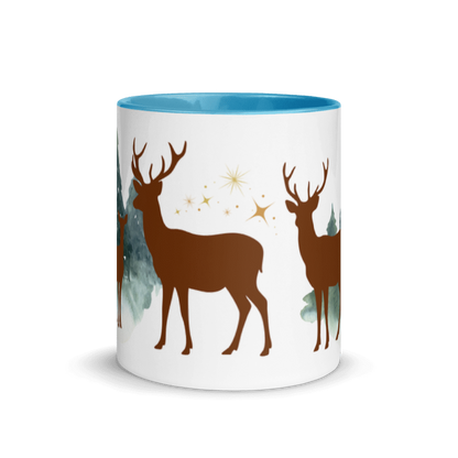 Tasse „Hirsch im Wald“ – Winter-Tasse mit Hirschen, Tannen &amp; goldenen Sternen
