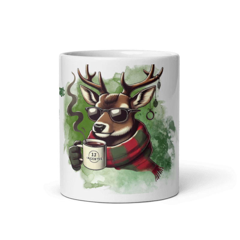 Tasse Jagertee – Hirsch mit Sonnenbrille &amp; Spruch „Halt mein Glas!“
