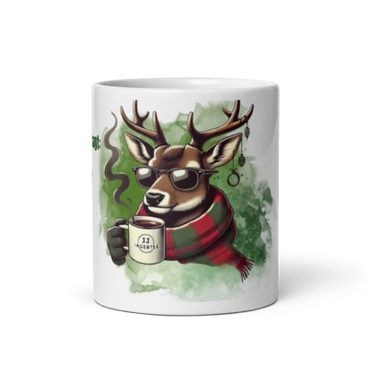 Tasse Jagertee – Hirsch mit Sonnenbrille &amp; Spruch „Halt mein Glas!“