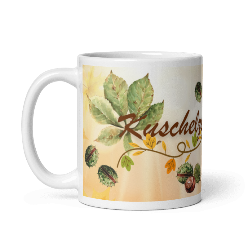 Tasse „Kuschelzeit &amp; Tee“ – Herbsttasse mit Kastanien &amp; Herbstlaub