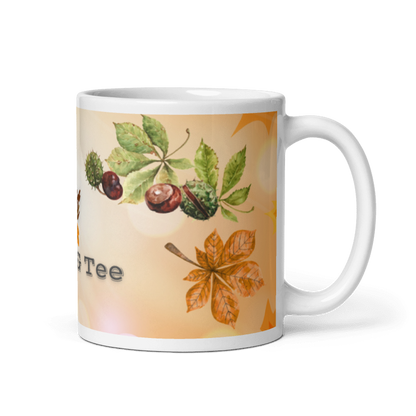 Tasse „Kuschelzeit &amp; Tee“ – Herbsttasse mit Kastanien &amp; Herbstlaub