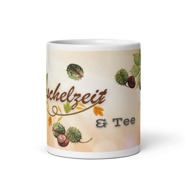 Tasse „Kuschelzeit &amp; Tee“ – Herbsttasse mit Kastanien &amp; Herbstlaub