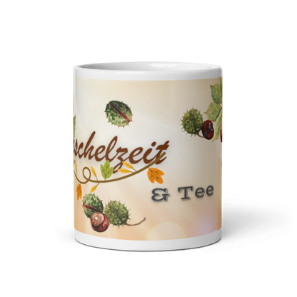 Tasse „Kuschelzeit &amp; Tee“ – Herbsttasse mit Kastanien &amp; Herbstlaub