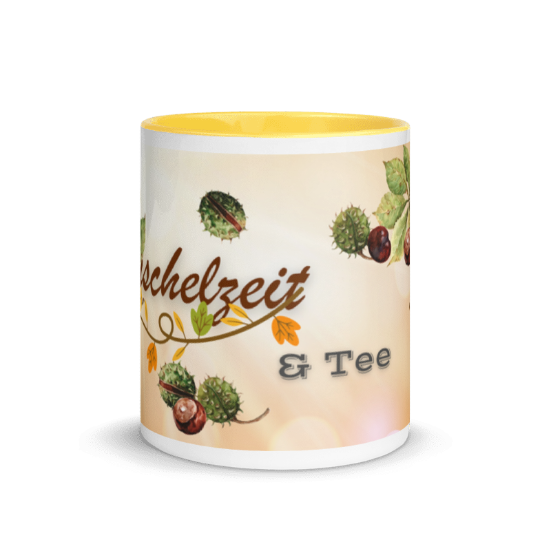 Tasse „Kuschelzeit &amp; Tee“ – Herbsttasse mit Kastanien &amp; Herbstlaub