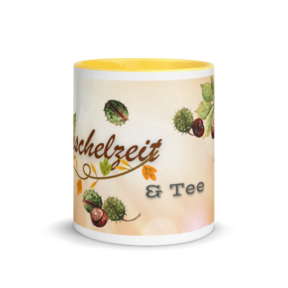Tasse „Kuschelzeit &amp; Tee“ – Herbsttasse mit Kastanien &amp; Herbstlaub