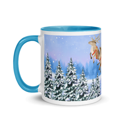 Weihnachtstasse Nikolaus mit Schlitten &amp; Rentieren – Winterlandschaft in Dunkelblau