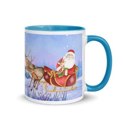 Weihnachtstasse Nikolaus mit Schlitten &amp; Rentieren – Winterlandschaft in Dunkelblau