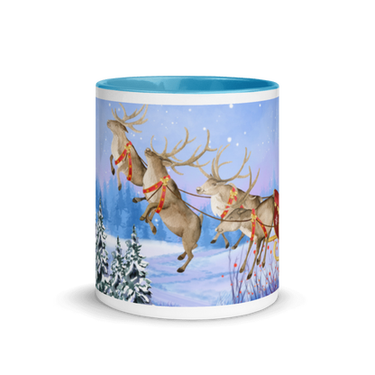 Weihnachtstasse Nikolaus mit Schlitten &amp; Rentieren – Winterlandschaft in Dunkelblau