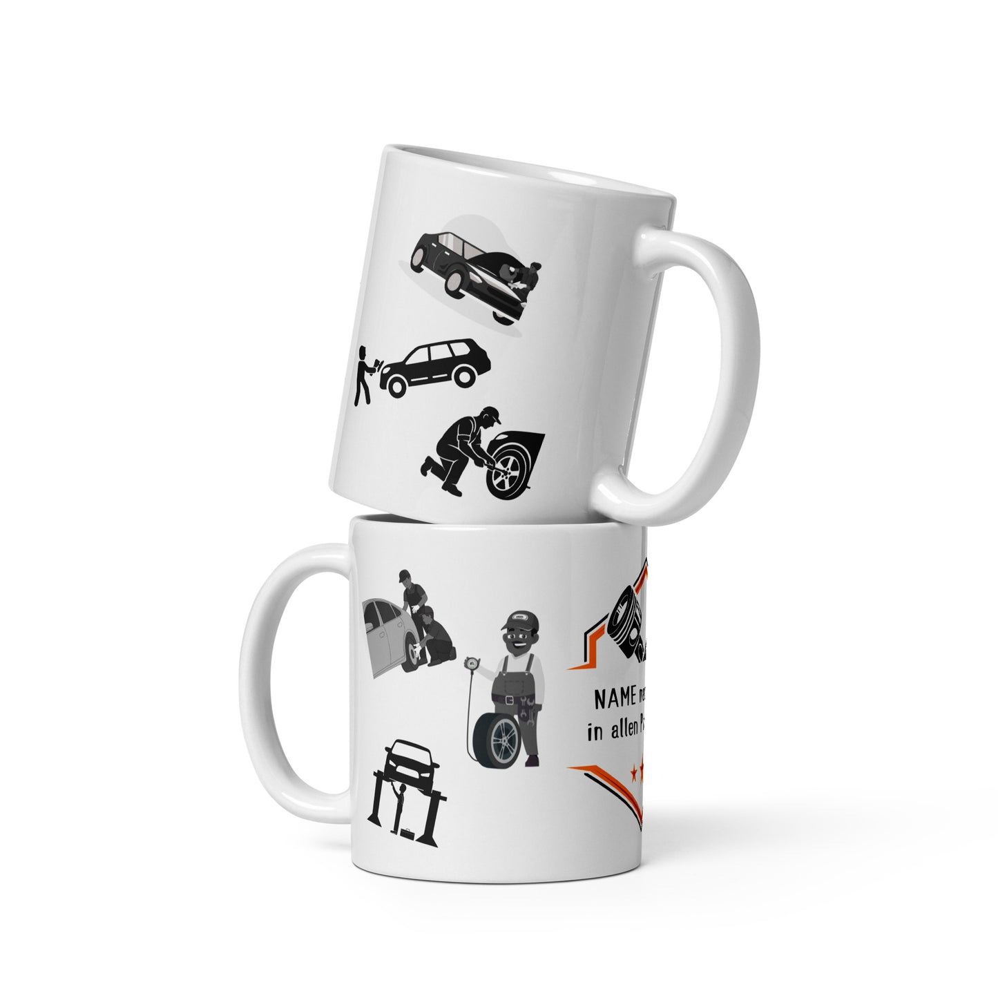 Personalisierte Tasse „NAME macht's dir in allen Positionen“ – Geschenk für Mechaniker & Schrauber | Schlucksachen