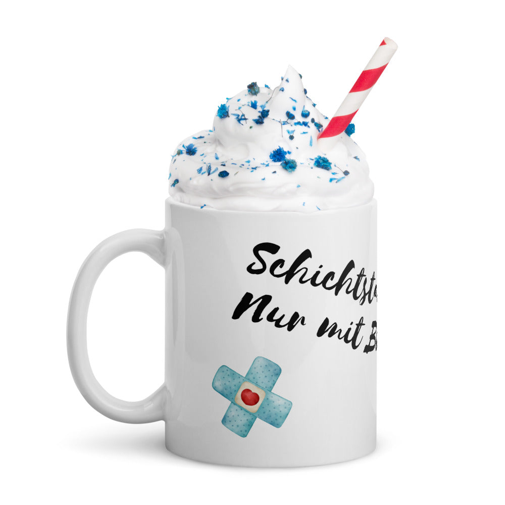 Kaffeetasse: "Schichtstart? Nur mit Bohne"
