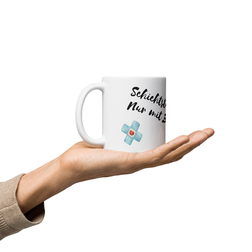 Kaffeetasse: "Schichtstart? Nur mit Bohne"