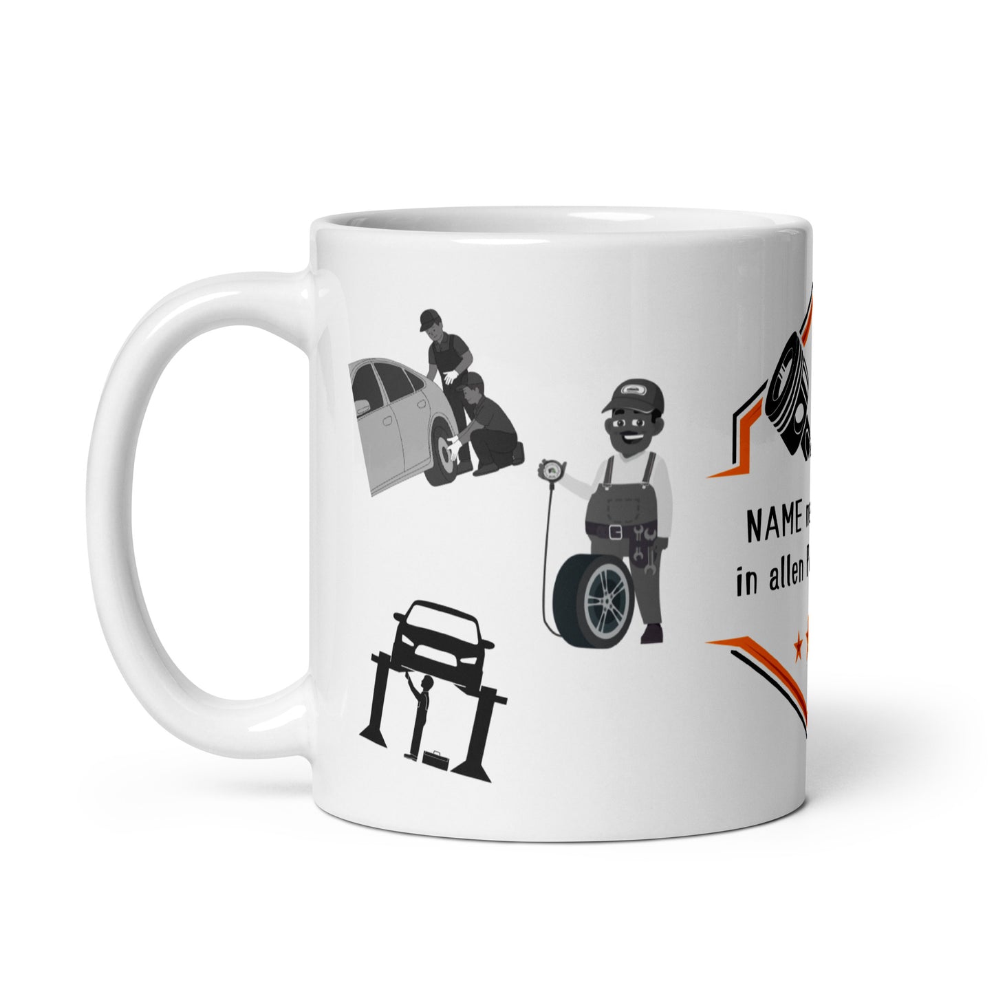 Personalisierte Tasse „NAME macht's dir in allen Positionen“ – Geschenk für Mechaniker & Schrauber | Schlucksachen