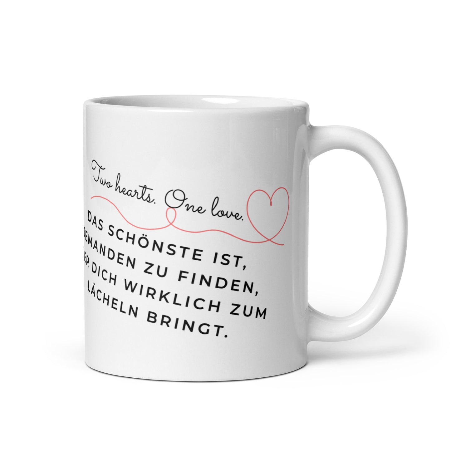 Tasse „Two Hearts, One Love“ – Personalisiertes Geschenk für Paare